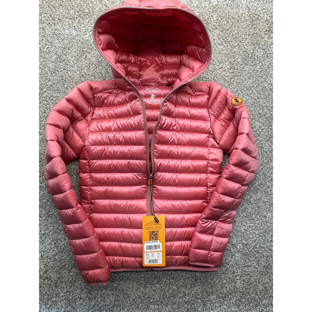 Save The Duck Puffer Jacket Kids 12 Pink NEW Hooded Quilted Giga